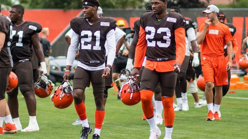 Denzel Ward and Damarious Randall of the Cleveland Browns