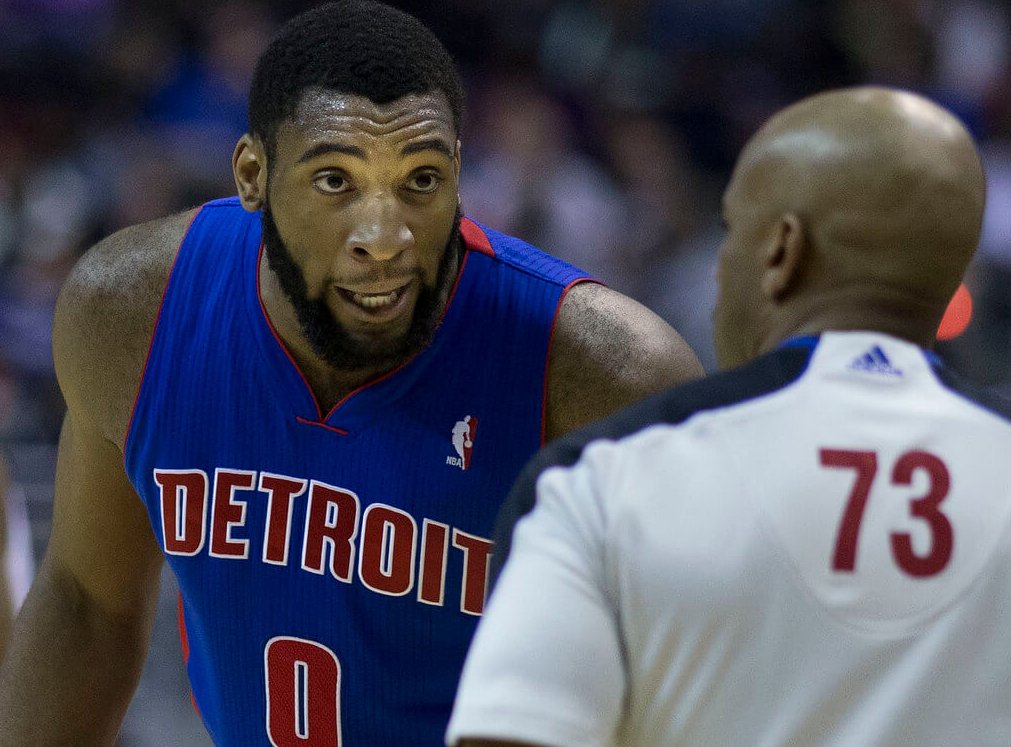 Andre Drummond talking to referee