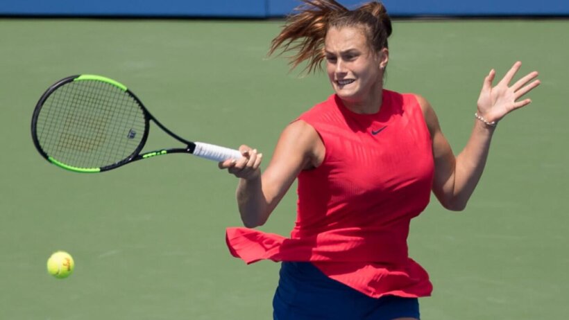 Alryna Sabalenka hits a return