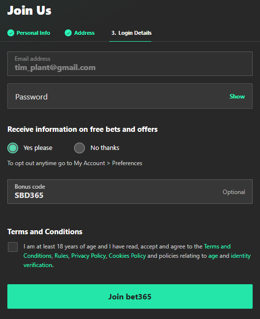 bet365 promo code entry