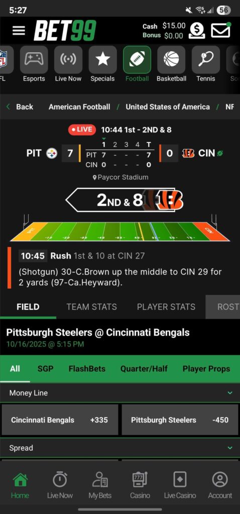 BET99 Promo Code. NFL Screenshot