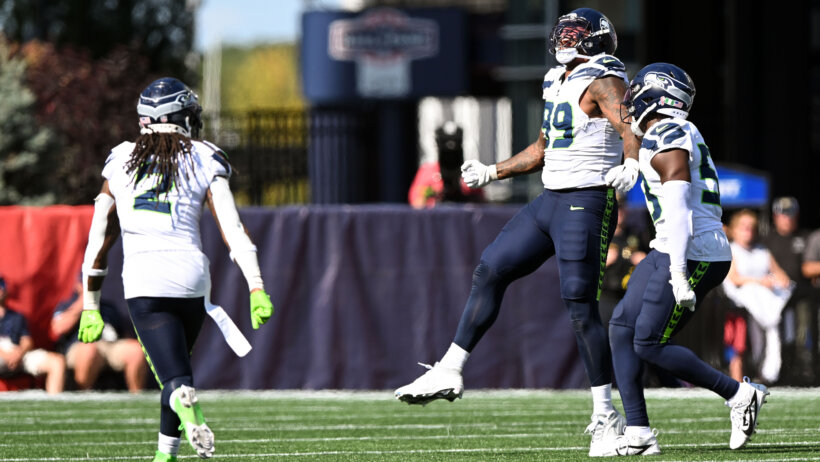 Seattle Seahawks defensive end Leonard Williams celebrating a sack