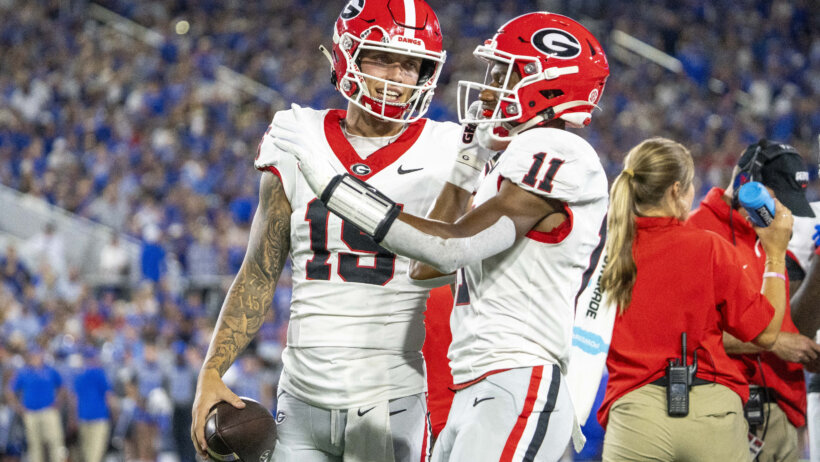 Georgia Bulldogs quarterback Carson Beck and wide receiver Arian Smith