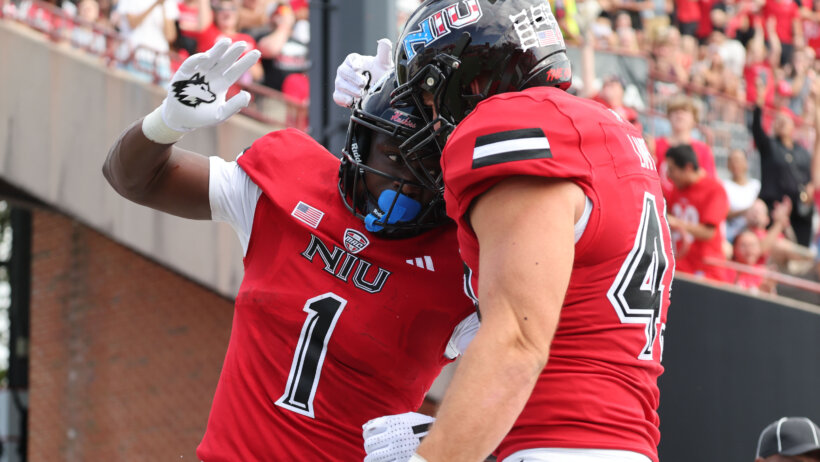 Northern Illinois Huskies running back Antario Brown reacts after rushing for a touchdown