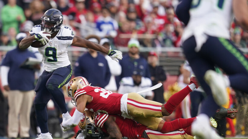 Seattle Seahawks running back Kenneth Walker III rushes the ball against the San Francisco 49ers