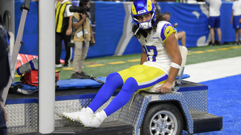 Los Angeles Rams wide receiver Puka Nacua getting carted off the field