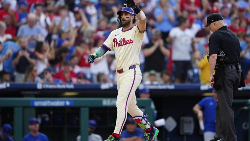 Bryce Harper celebrates a home run.