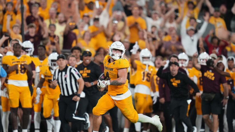Cam Skattebo breaks a big run versus Mississippi State.