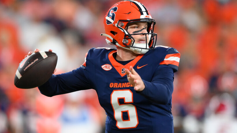 Syracuse Orange quarterback Kyle McCord passes