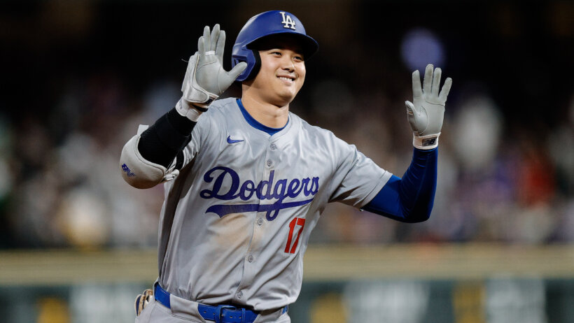 Shohei Ohtani celebrates a home run versus the Rockies.
