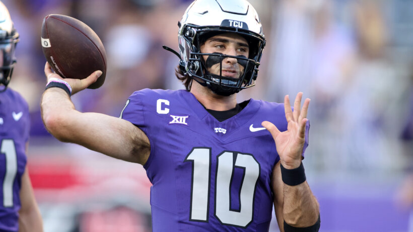 TCU Horned Frogs quarterback Josh Hoover throws pass