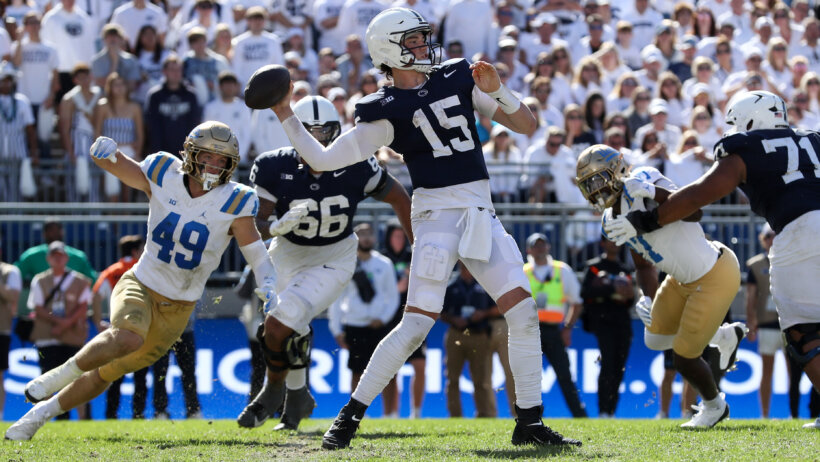 Penn State Nittany Lions quarterback Drew Allar throws a pass