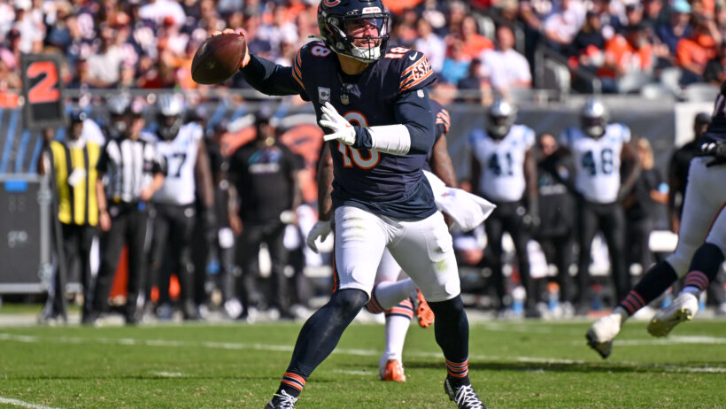 Chicago Bears quarterback Caleb Williams passes the ball against the Carolina Panthers