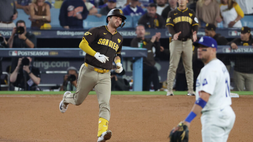 San Diego Padres catcher Kyle Higashioka running the bases