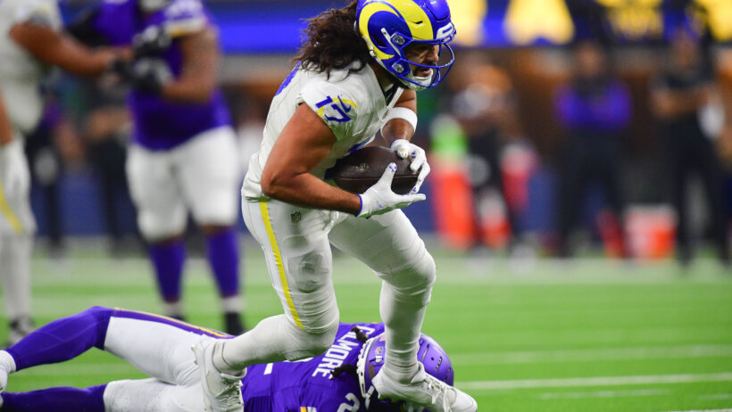 Puka Nacua running after catching a pass