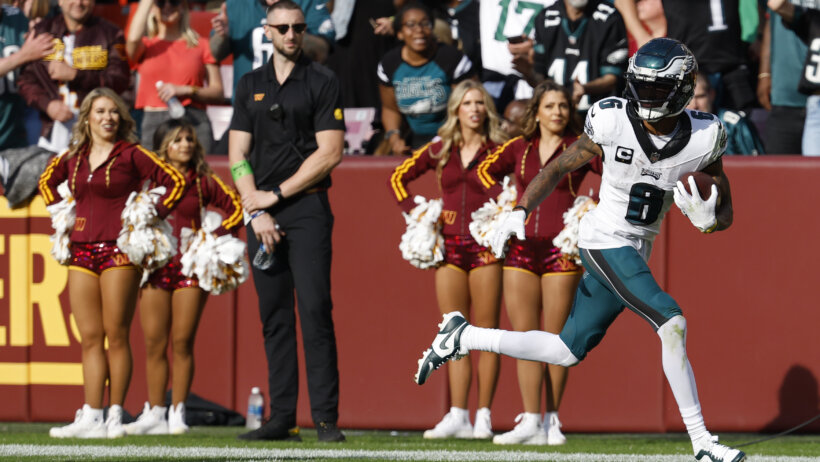 Philadelphia Eagles wide receiver DeVonta Smith running with the ball