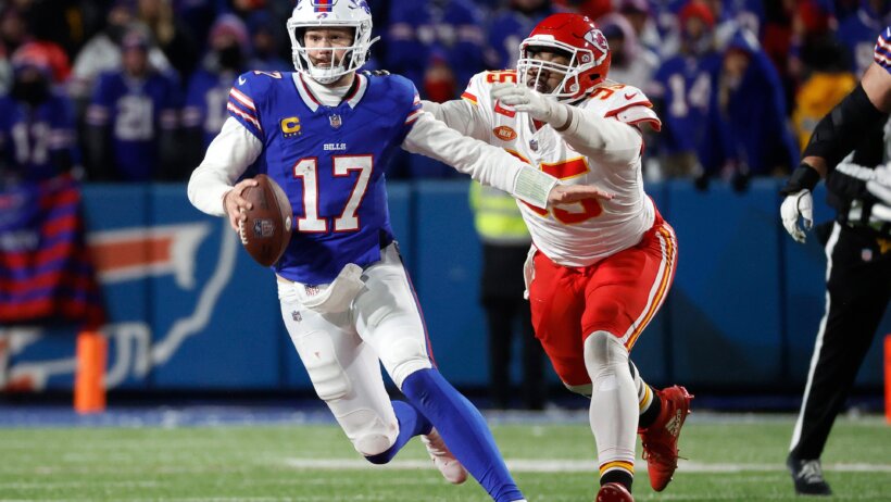 Buffalo Bills quarterback Josh Allen runs with the ball against the Kansas City Chiefs
