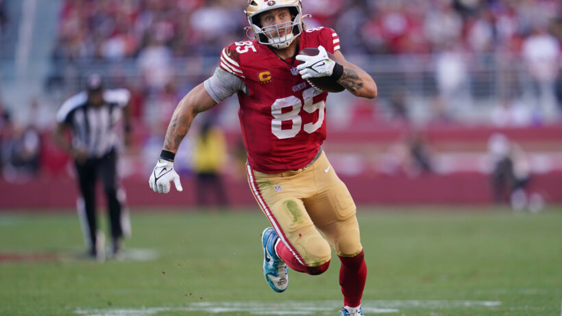 San Francisco 49ers tight end George Kittle running with the ball
