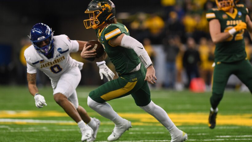 Cam Miller scrambles against South Dakota State in the FCS semifinal.