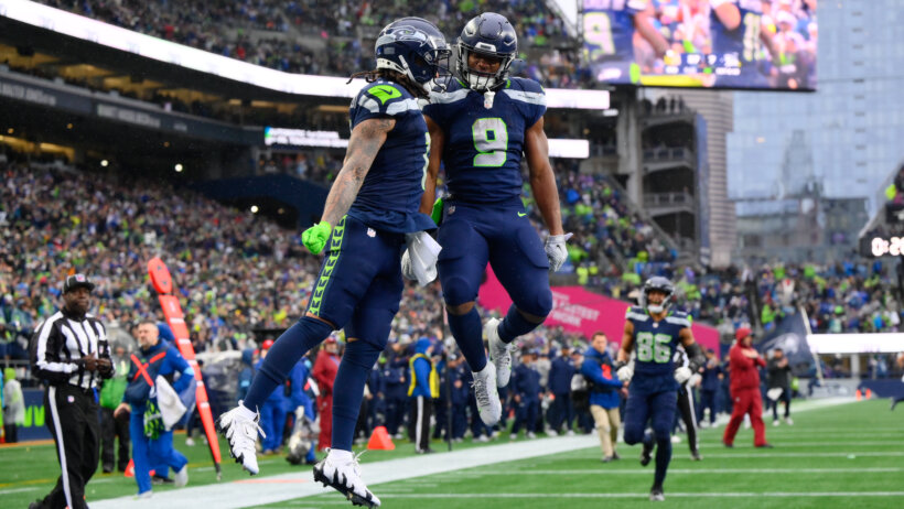 Jaxon Smith-Njigba and Kenneth Walker III TD celebration