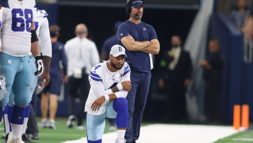 Brian Schottenheimer looks on during a Cowboys preseason game.