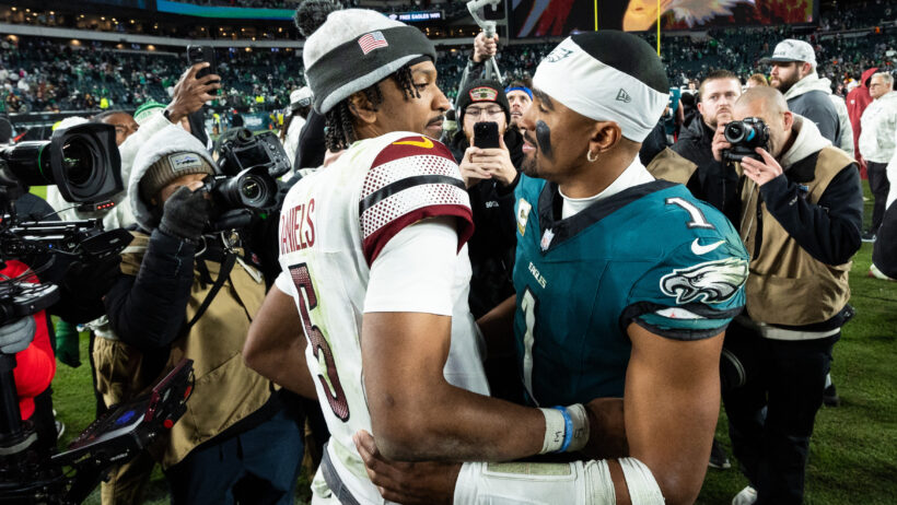 Philadelphia Eagles quarterback Jalen Hurts and Washington Commanders quarterback Jayden Daniels