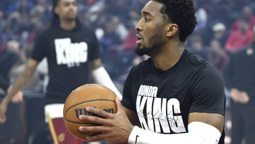 Cleveland Cavaliers guard Donovan Mitchell warming up