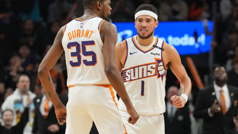 Kevin Durant and Devin Booker pumped reaction
