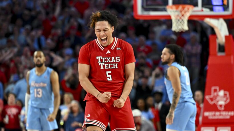 Texas Tech Red Raiders forward Darrion Williams celebrates a basket