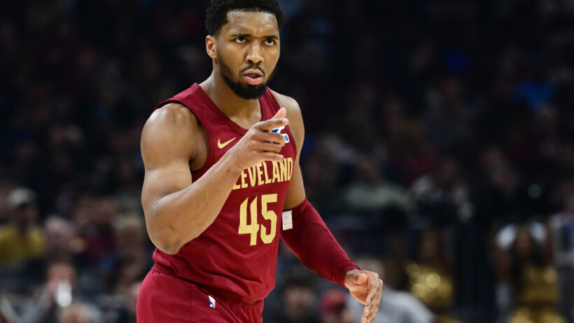 Cleveland Cavaliers guard Donovan Mitchell reacts