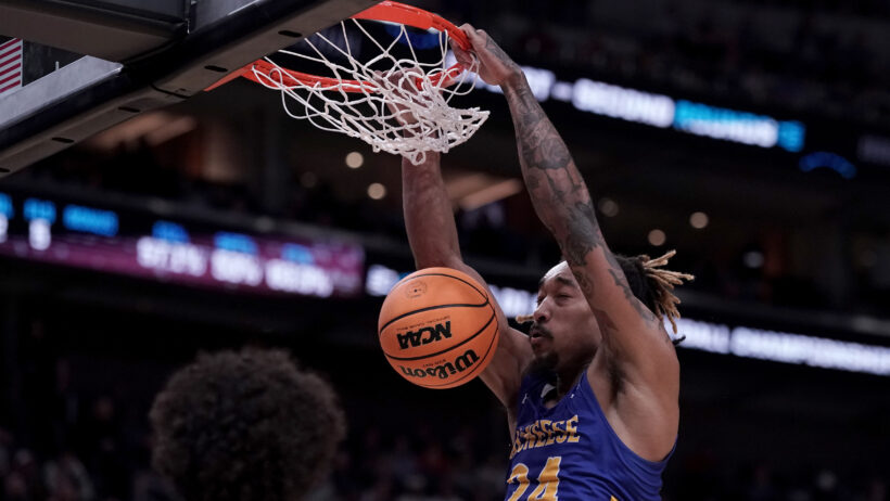 McNeese State Cowboys forward Christian Shumate dunking