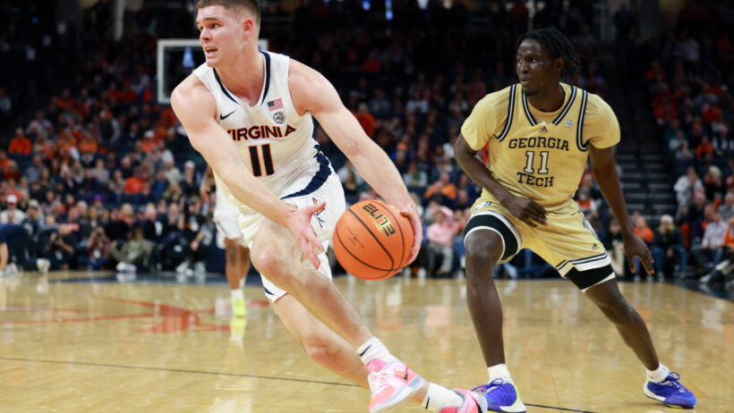 Virginia Cavaliers guard Isaac McKneely drives to the basket against the Georgia Tech Yellow Jackets