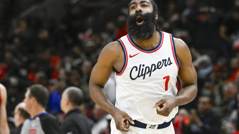 LA Clippers guard James Harden looks on