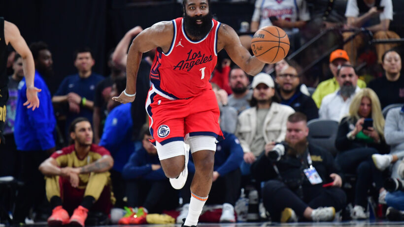 James Harden dribbling basketball