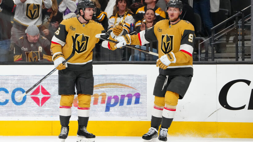 Pavel Dorofeyev celebrates Jack Eichel