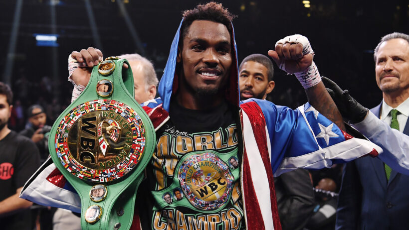 Jermall Charlo reacts after knocking out Dennis Hogag