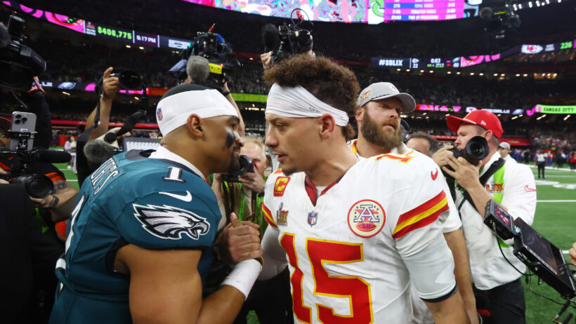 Mahomes and Hurts shake hands after Super Bowl