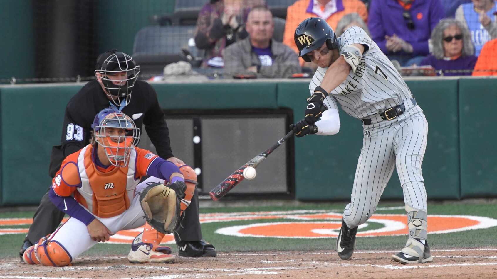 Marek Houston smacks a hit versus Clemson.
