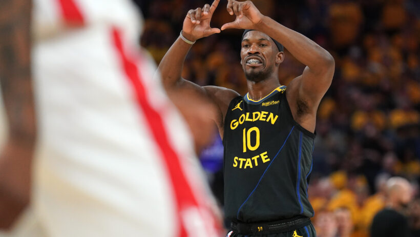 Golden State Warriors forward Jimmy Butler III calling a play to his teammates