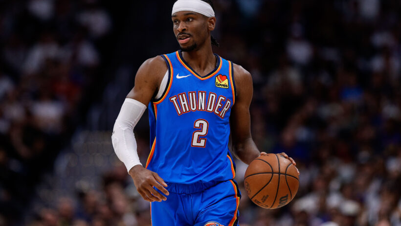 Oklahoma City Thunder guard Shai Gilgeous-Alexander dribbling up the court
