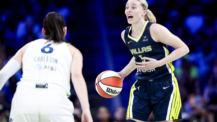 Dallas Wings guard Paige Bueckers calls out to teammates