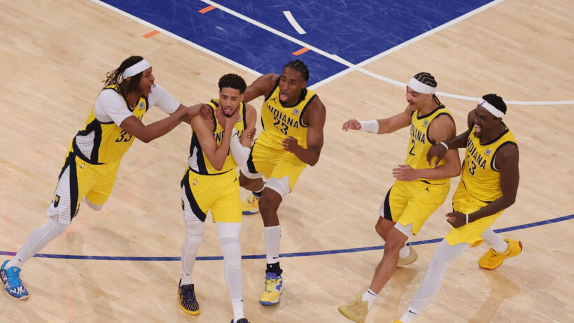 Pacers players celebrate