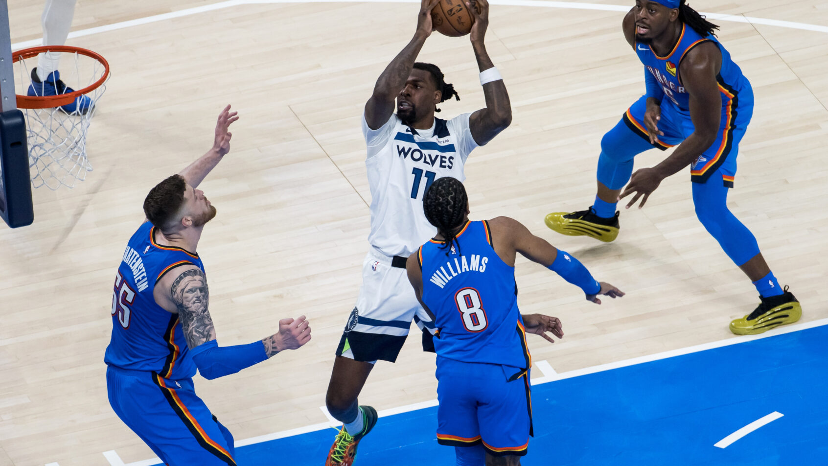 Naz Reid goes into the paint against the Thunder in the Western Conference Final.