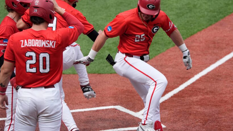 Georgia celebrates after hitting a home run