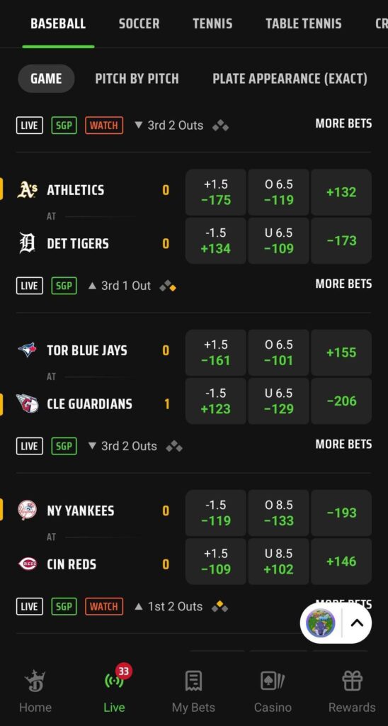 draftkings app odds