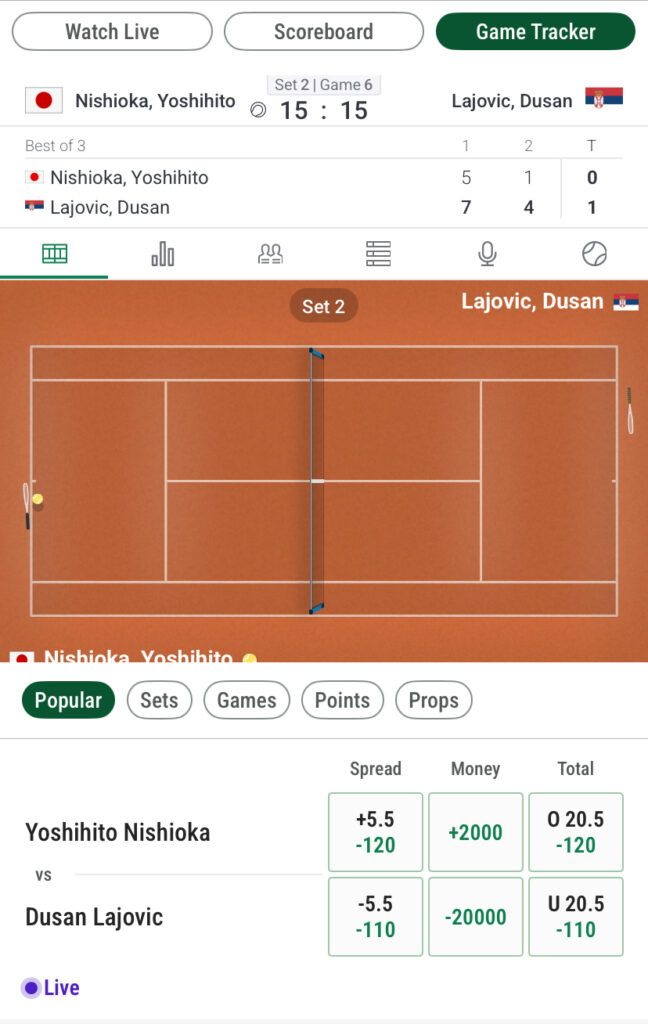 Tennis betting apps -- live betting tennis Caesars Sportsbook