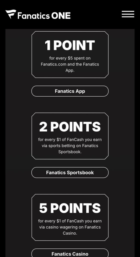 Fanatics ONE tier points how to earn