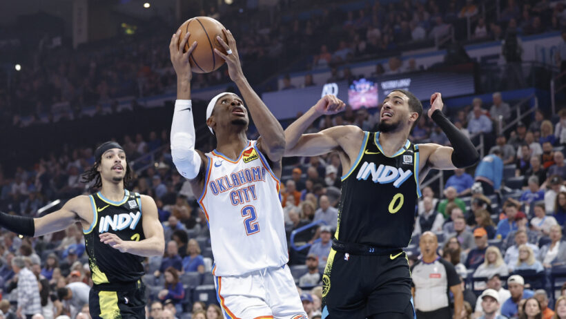 Shai Gilgeous-Alexander defended by Tyrese Haliburton