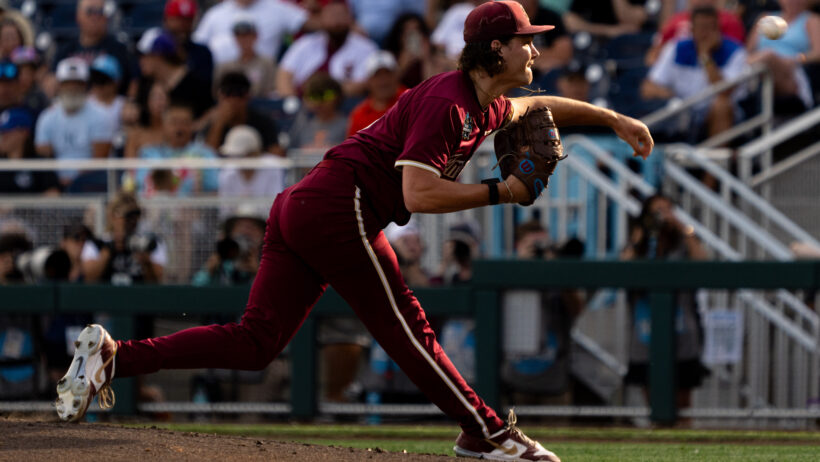 Jamie Arnold throws a pitch in the College World Series