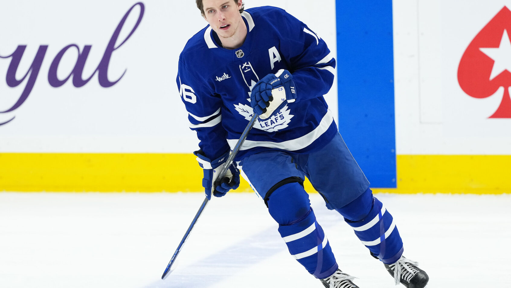Toronto Maple Leafs Mitch Marner skates during the warmup